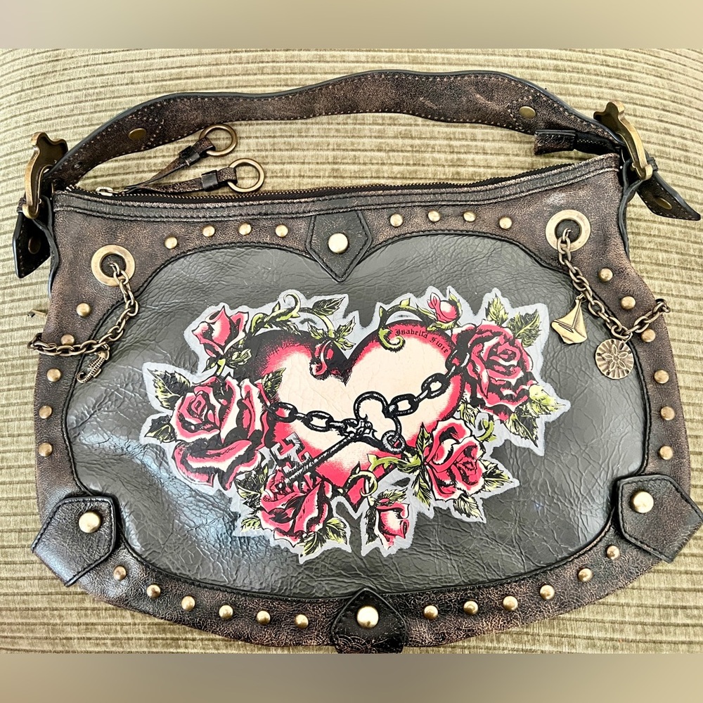 Isabella Fiore Chained Me Hearty Tattoo Distressed Leather Handbag